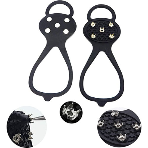 Non Slip Shoe Grips For Ice, Universal Gripper Spikes Ice Cleats Snow Grips Ice Fishing Gear Anti Slip Rubber Grips With 5 Steel Studs Crampon For Shoes And Boots