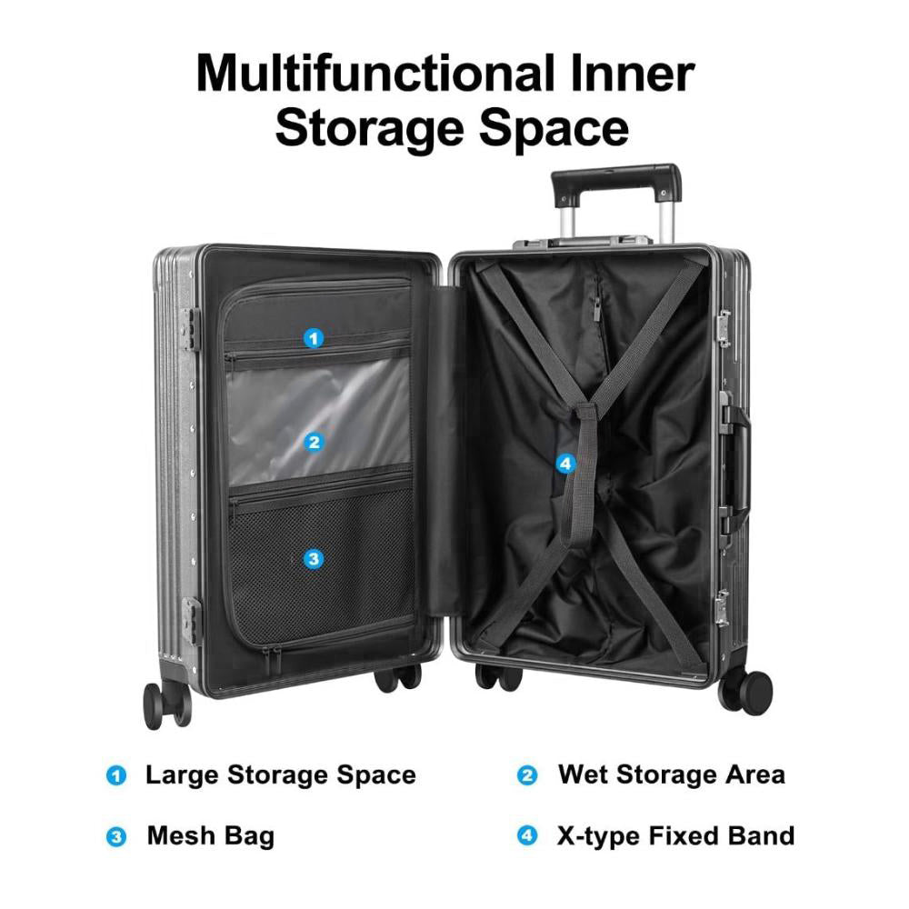 All-in-One Suitcase – Airline-Approved Carry-On with Laptop Compartment, USB/Type-C Charging, 360° Spinner Wheels and Smart Organized Interior – Grey, SK949B