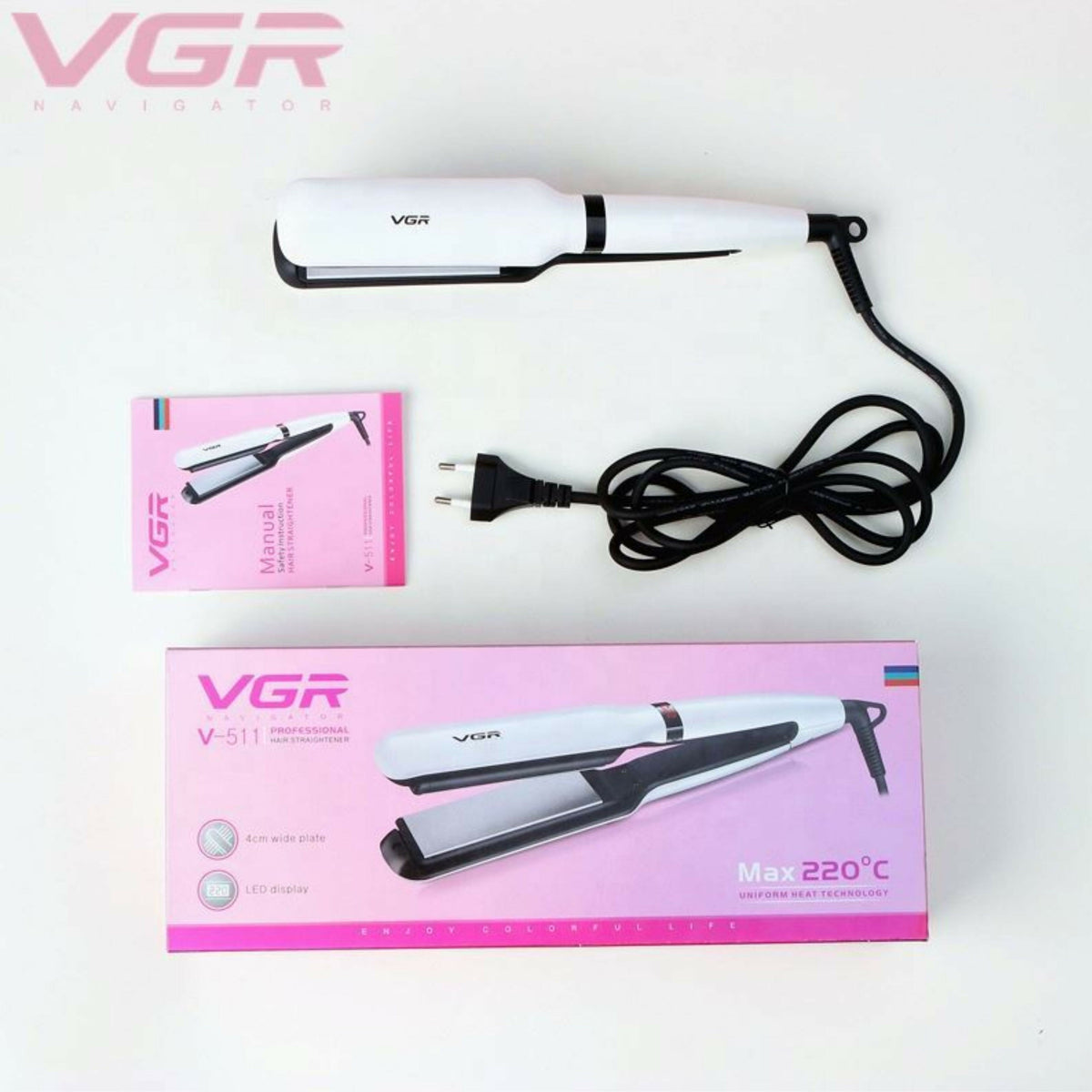 VGR V-511 Professional Hair Straightener Slim Ceramic Plate, Adjustable Heat, Led Display, and Uniform Heating Technology, LED Indicator