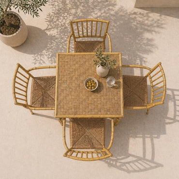 Outdoor Dining Set 70X70 cm Aluminum Table with Tempered Glass Top & 4 Chairs, 6043/6038