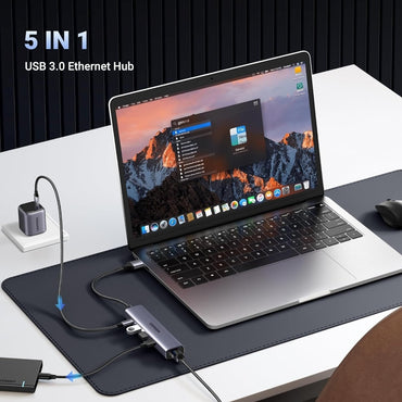 Ugreen, Usb-C To 3X Usb 3.0 Hub+ Ethernet Adapter Rj45 (1000M) Ethernet Adapter Ugreen Cm475 - 60554
