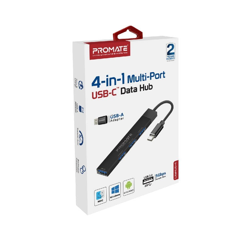 Promate, 4-In-1 Multi-Port Usb-C Data Hub#Litehub-4.Black