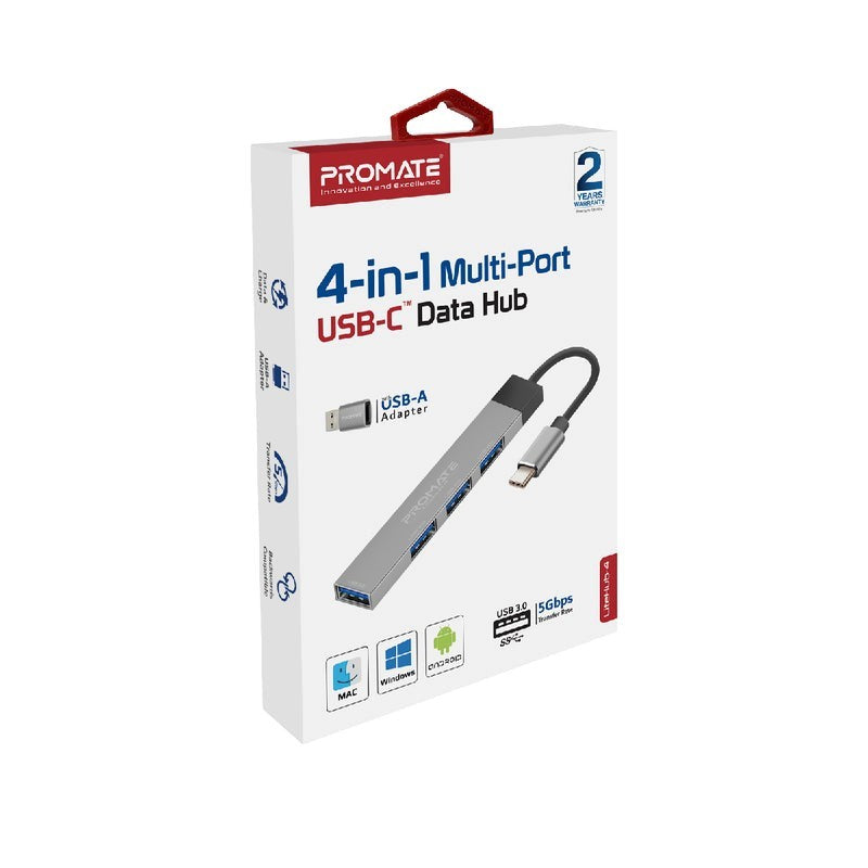 Promate, 4-In-1 Multi-Port Usb-C Data Hub#Litehub-4.Grey