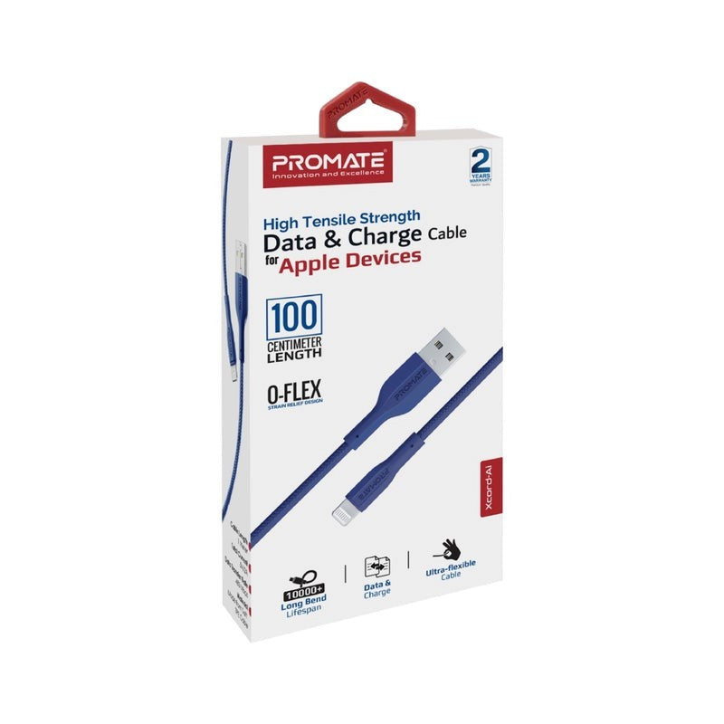 Promate, High Tensile Strength Data & Charge Cable 1.0M For Apple Devices #Xcord-Ai Navy Blue