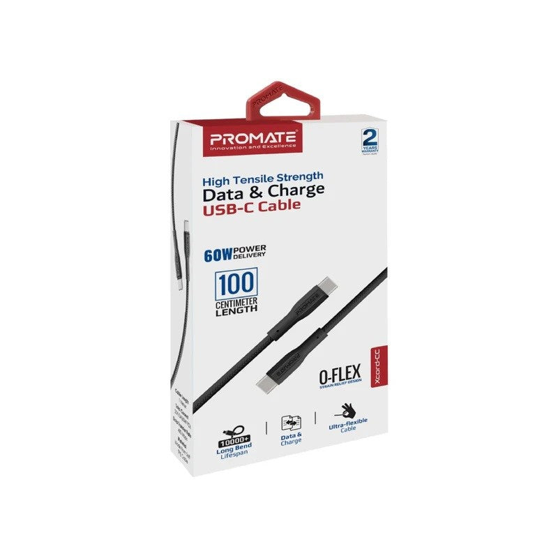 Promate, High Tensile Strength Data & Charge Usb-C Cable 60W #Xcord-Cc.Black