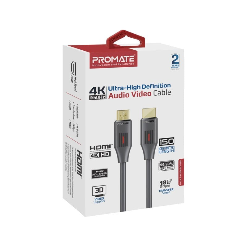 Promate, Ultra-High Definition Audio Video Cable 4K 60Hz 1.5M #Prolink4K60-150 Black