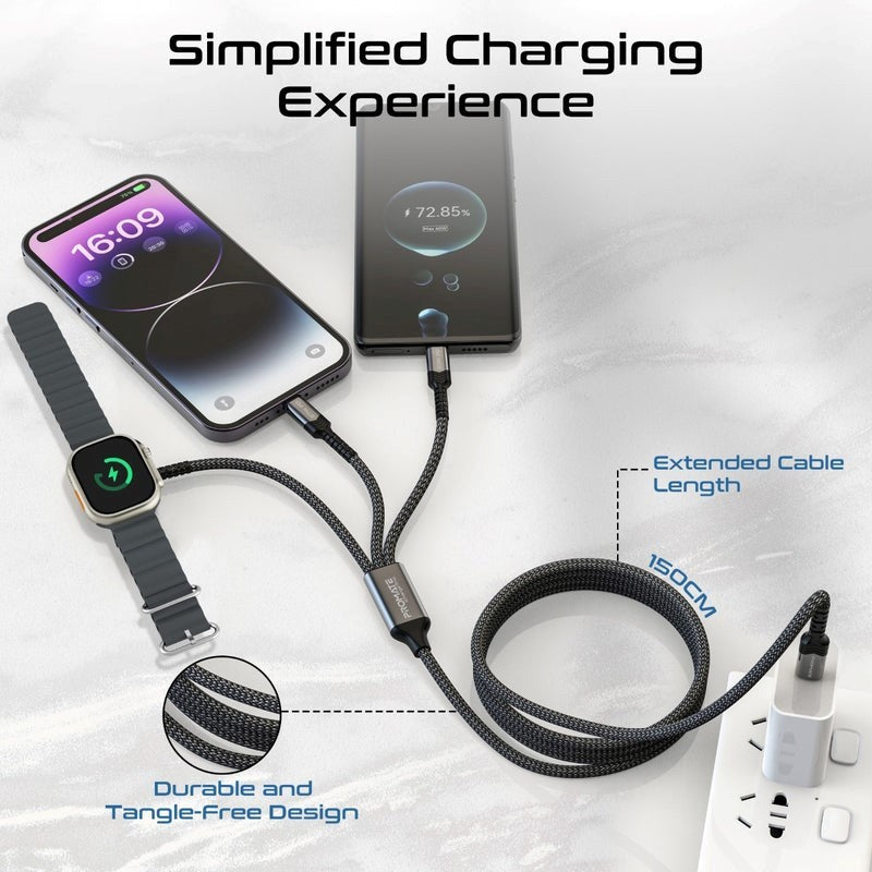Promate, Charging & Data Transfer 5In1 Multi Connector Cable # Icharge-Trio Black