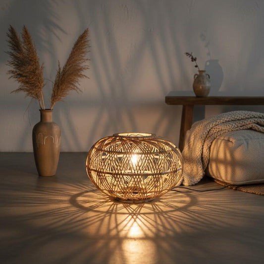 Boho Rattan Pendant Lamp 22x49 cm, Natural Woven Hanging Shade, SK967