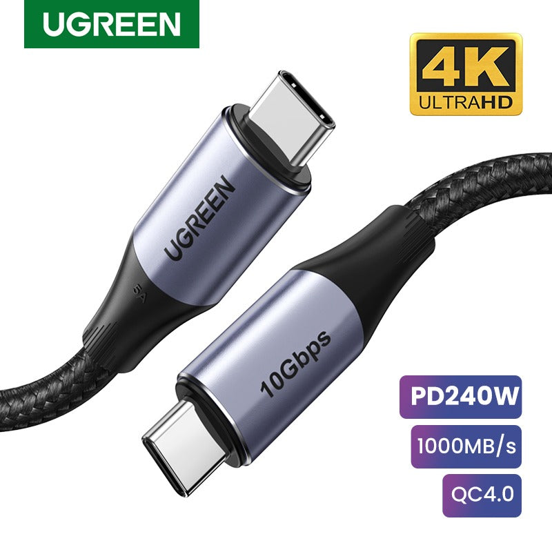 Ugreen, Usb-C 3.1 Gen2 Male To Male, Pd240W Fast Charge & Data Cable (10Gbps) - Nylon Braided & Aluminum Body Ugreen Us355 - 80150