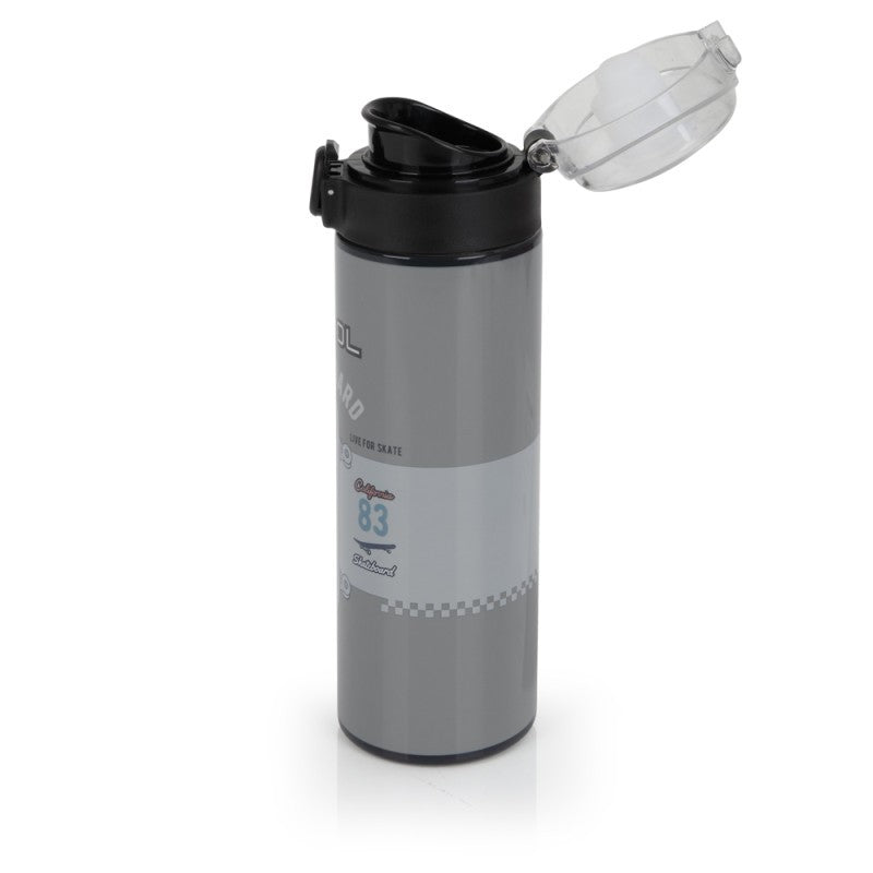 Gabol, School Stainless Steel Bottle Trick 6.5x22.5x6.5cm 600ML#238552/2026 Grey-Black.