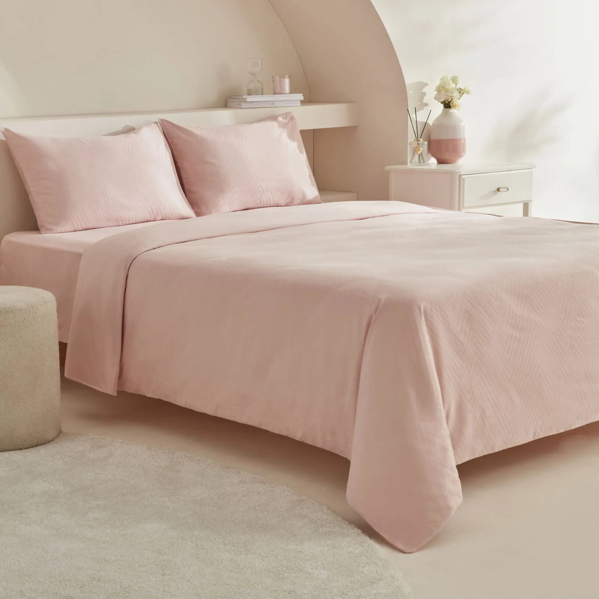 Karaca Home Sion 100% Cotton Jacquard Satin King Size Duvet Cover Set - Powder, 200.22.12.0112