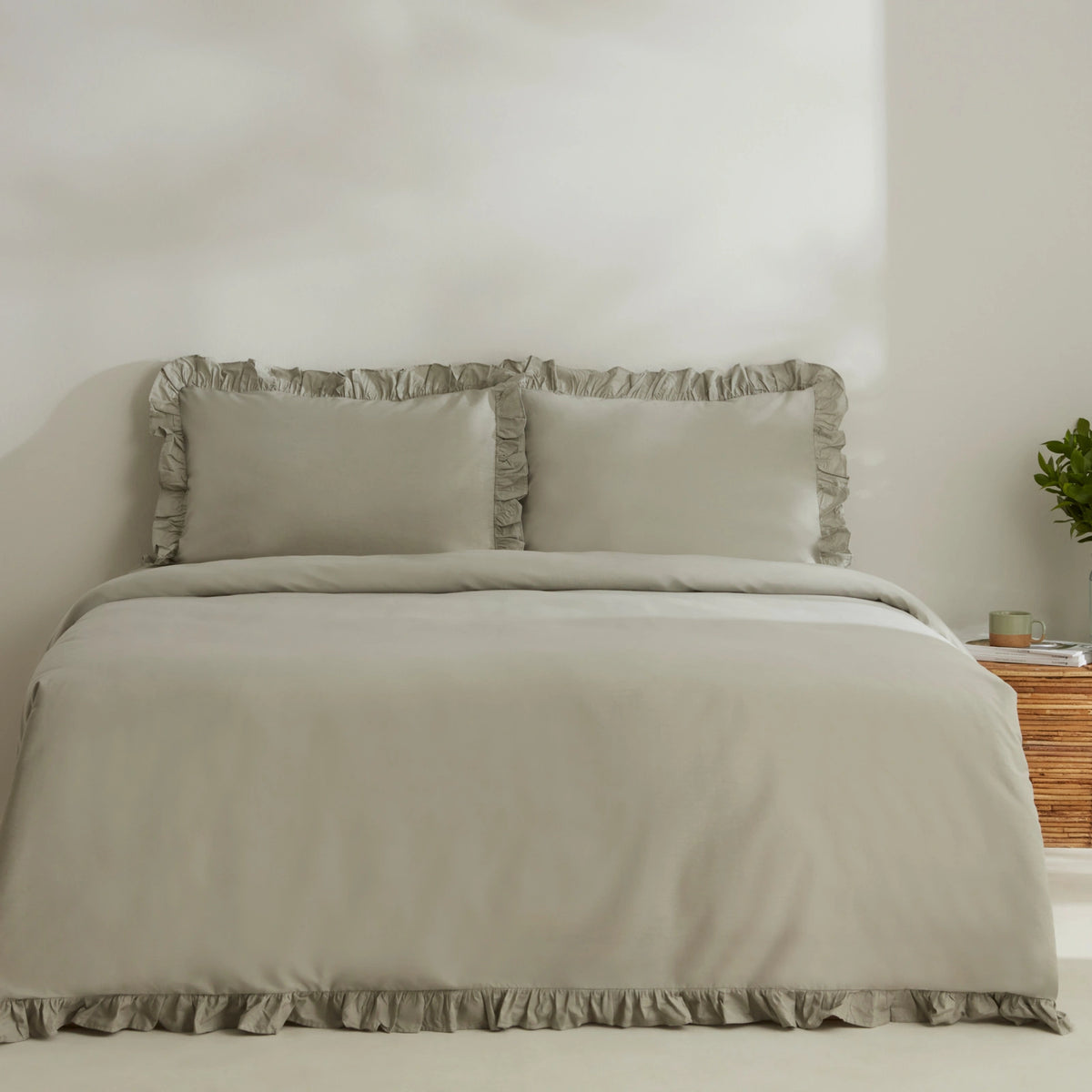 Karaca Home Pure Ruffle 100% Cotton King Size Duvet Cover Set – Sage, 200.22.05.0299