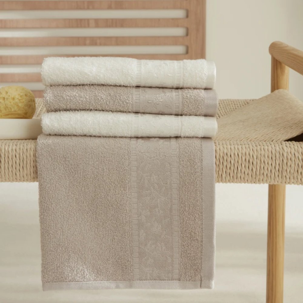 Karaca Sarah Anderson Fior 4-Piece Flush Towel Set - White/Beige 30x45 cm, 8680214359273