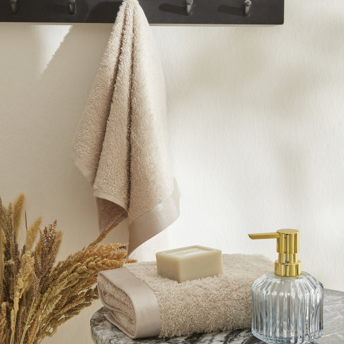 Karaca Home Paul 2-Piece Hand & Face Towel Set ? Beige, 8680214389157