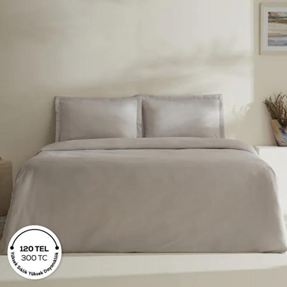 Karaca Home Jemma Cotton Satin Double Duvet Cover Set 200 × 220 cm – Grey, 8680214397367