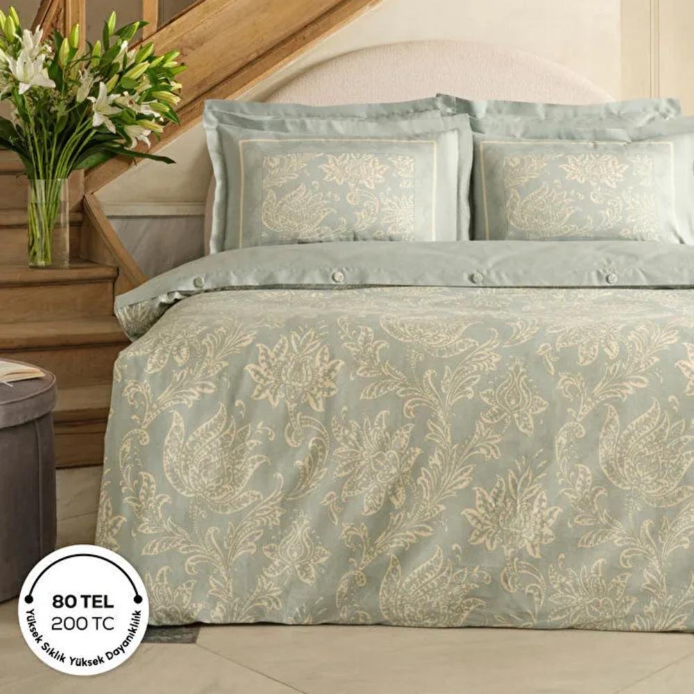 Karaca Home Owen 80 Thread Count 100% Cotton Satin Double Duvet Cover Set 200 × 220 cm – Light Blue, 8680214410004