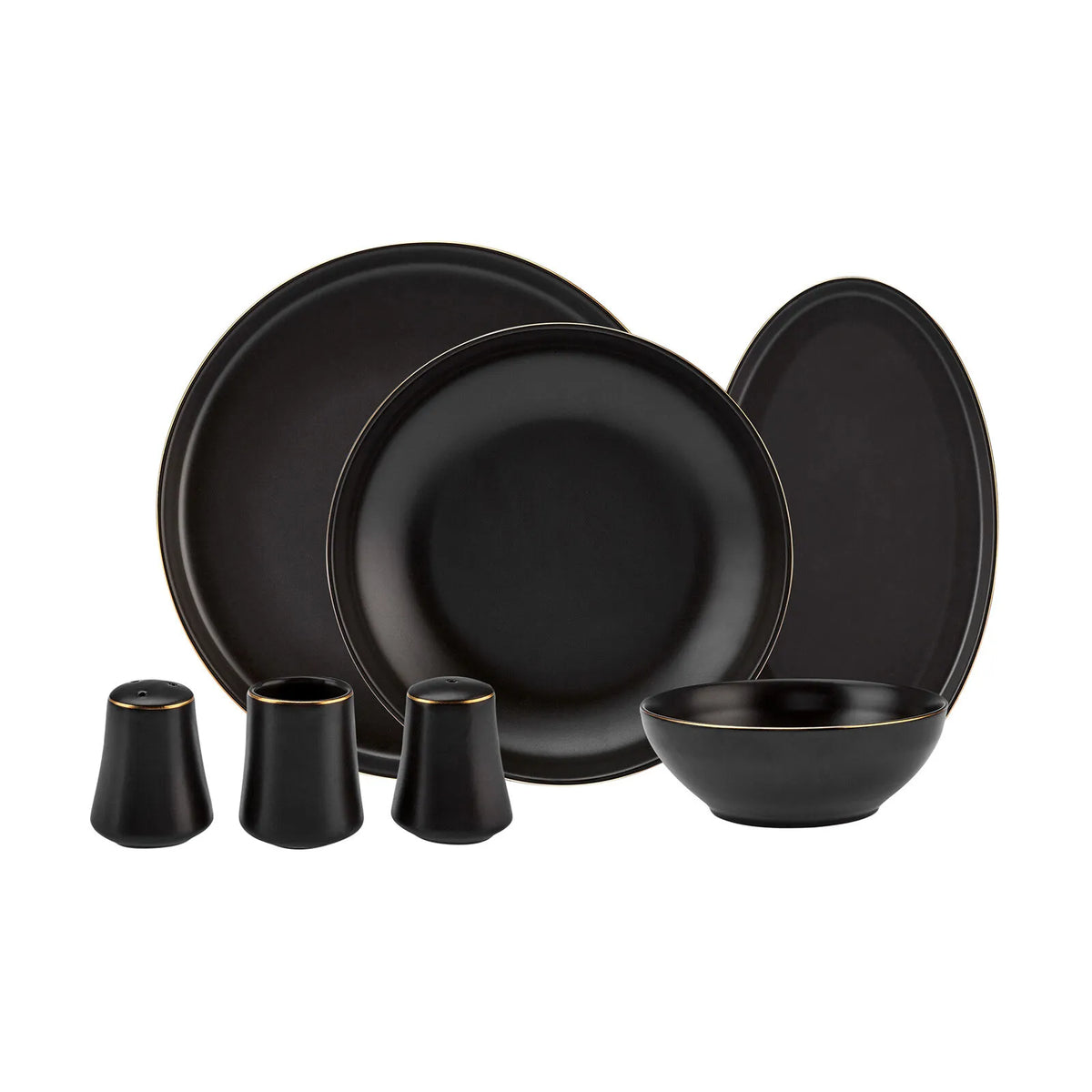 Karaca Elara Matte Black 57-Piece 12-Person Porcelain Dinner Set, 153.03.08.2563