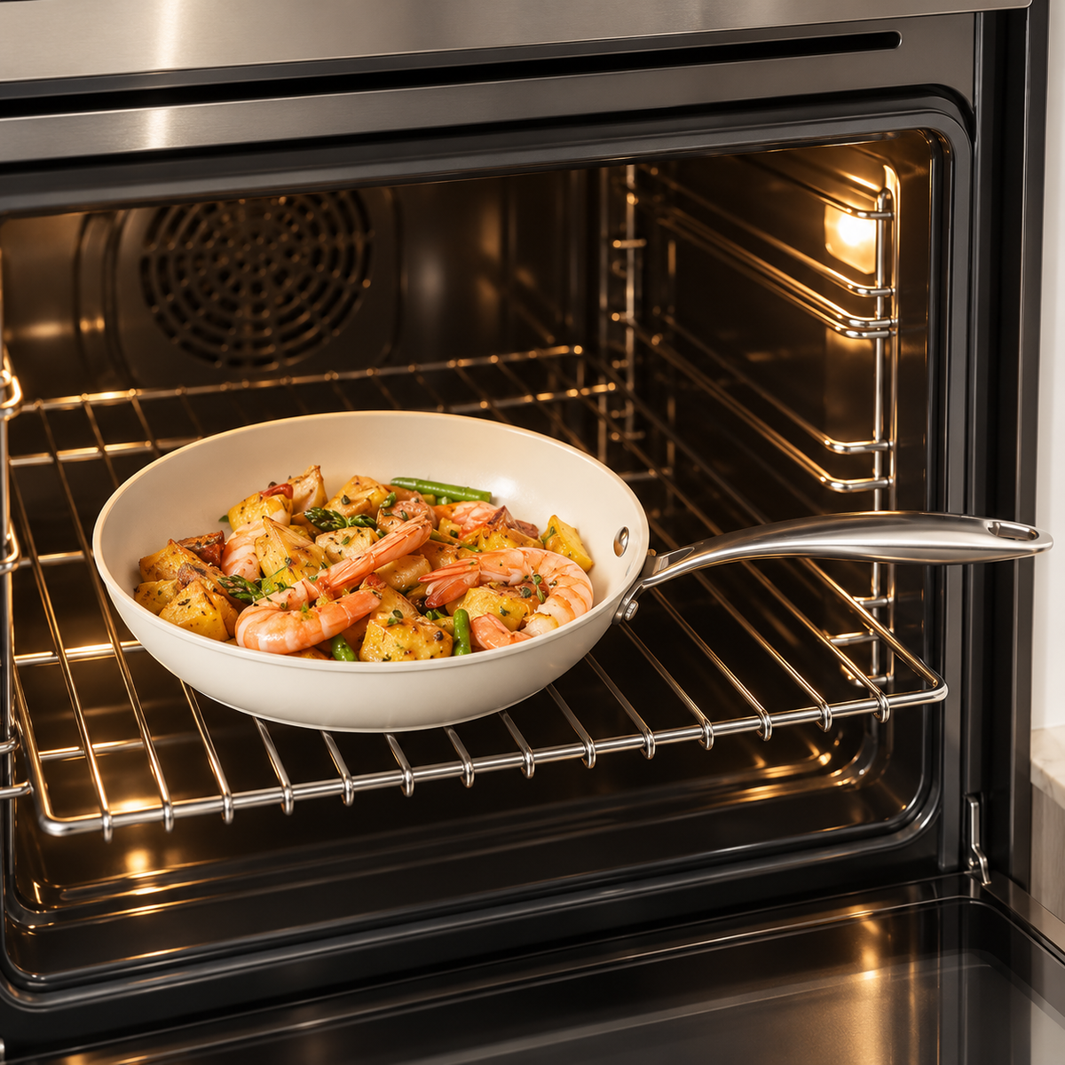 Karaca Swiss Crystal Almond Cream Non-Stick Induction Pan with Stainless Steel Handle 26 cm, 8683650355526