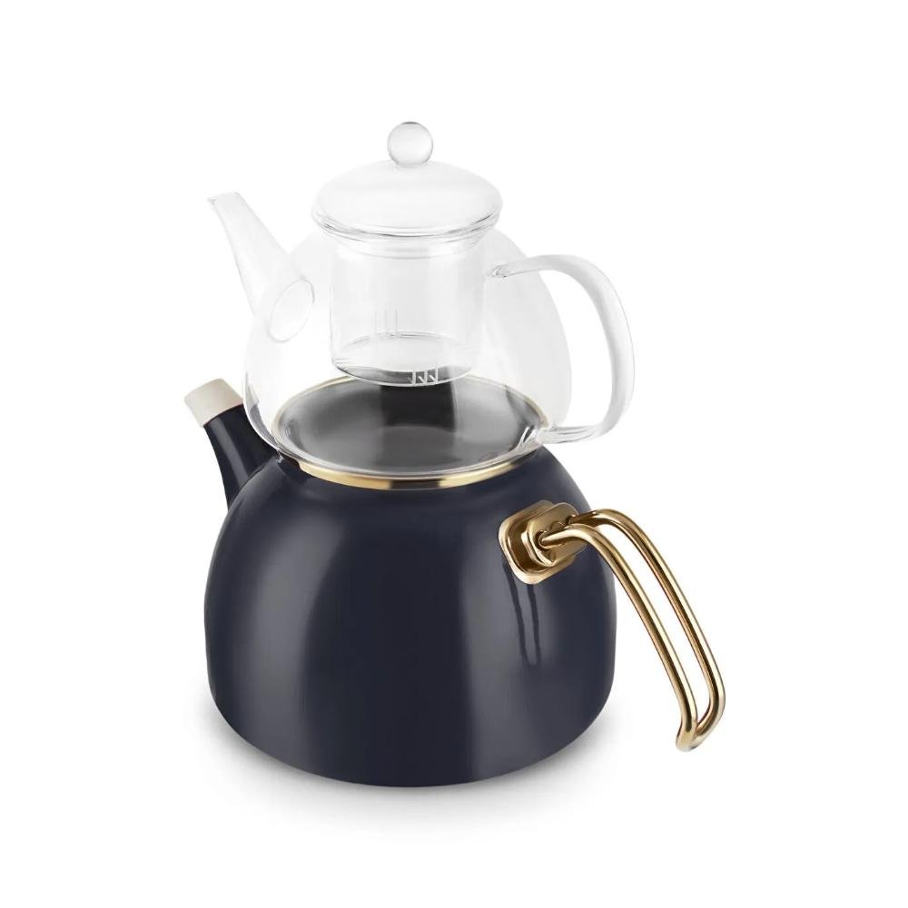 Karaca Aren Enamel Glass Perforated Teapot Set - Anthracite, 8683650412526