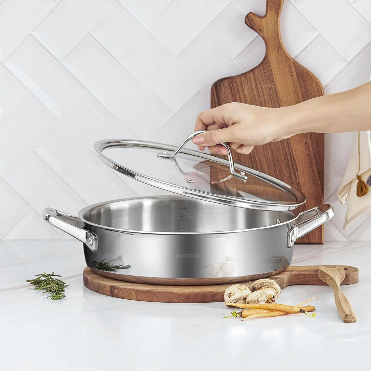 Karaca 3Ply PowerSteel 316+ Stainless Steel Induction Base Honeycomb Patterned Casserole 24 cm, 153.03.08.0552