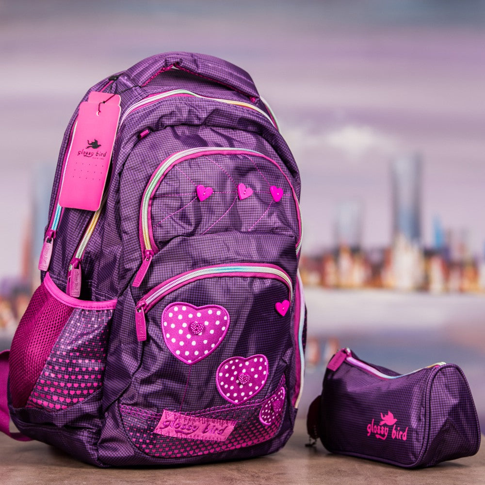 Glossy Bird, School bag Set Of 2 Pcs, Available in Different Colors
