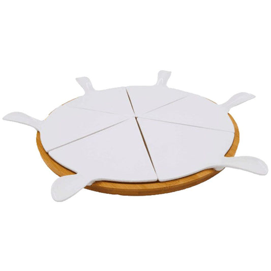 Cool Gift, Ceramic Pizza Plate With Bamboo Base