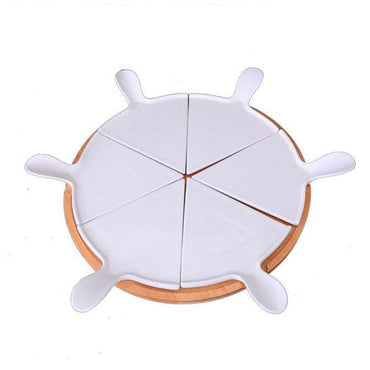 Cool Gift, Ceramic Pizza Plate With Bamboo Base