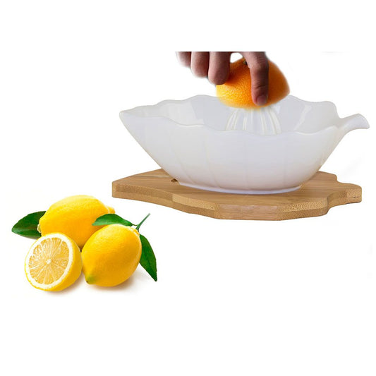 Cool Gift, Lemon Juicer Porcelain With Bamboo Base