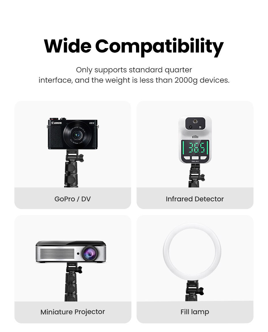 Ugreen, Phone Tripod Stand, High Quality Aluminum Alloy, Adjustuble Height Up To 1.7M Ugreen Lp377 - 90235