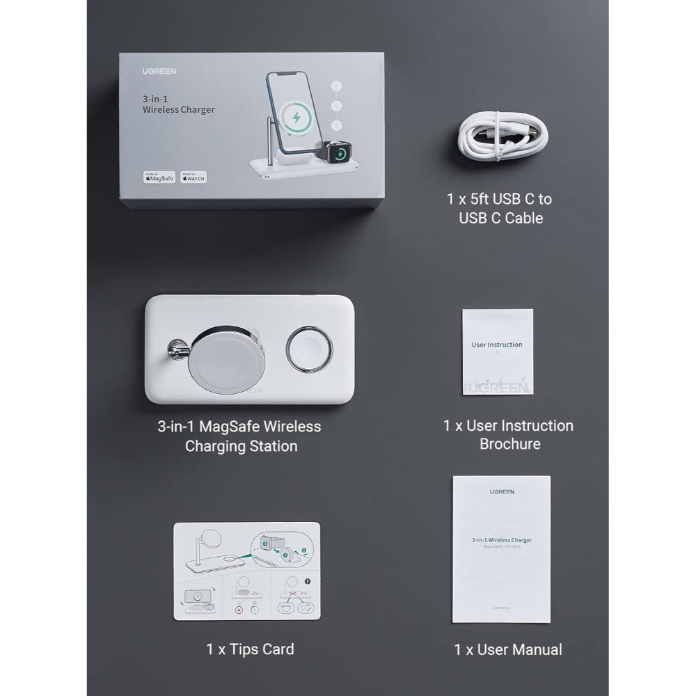 Ugreen, 25W 3-In-1 Magsafe Wireless Station For Apple Watch/ Iphone/Airpods Ugreen Cd278 - 90326