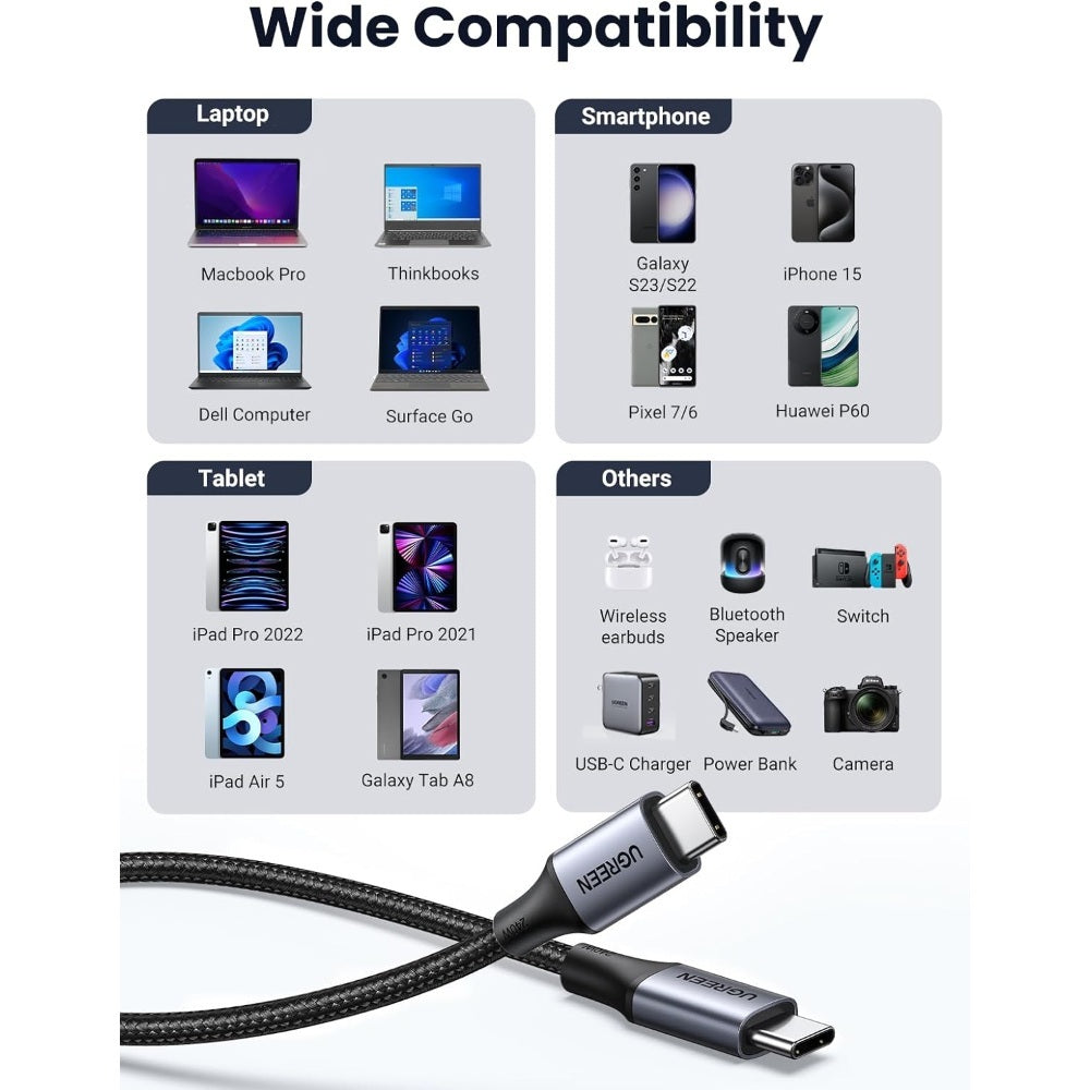 Ugreen, Usb-C To Usb-C Charging & Sync Cable For: Cell Phone, Tablet, Macbook, Ipad, Laptop Ugreen Us535 - 90440