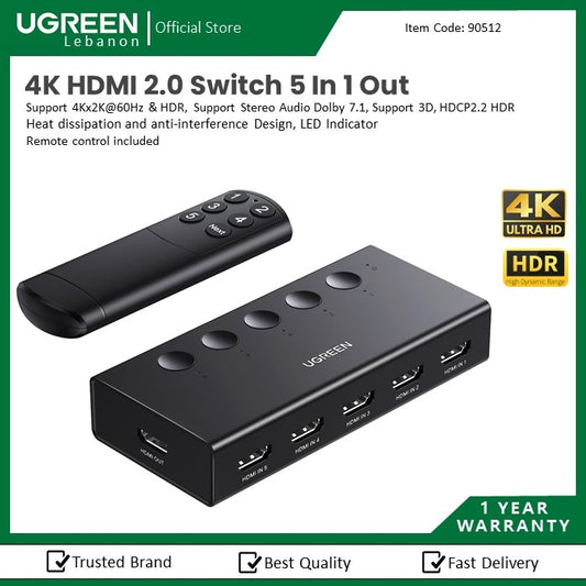Ugreen, 5-In-1 Out Hdim 2.0 Switch Ugreen Cm568 - 90512