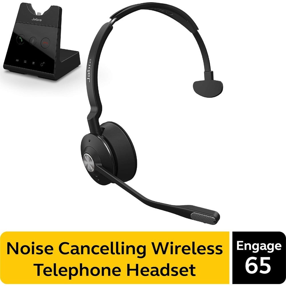 Jabra, Engage 65 Mono On-Ear DECT Headset - Skype For Business Certified Wireless Headphones with Advanced Noise Cancellation for Deskphones and Softphones, Black