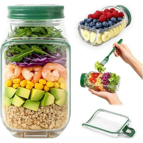 Portable Salad Jar with Dressing Container – Leakproof Food Storage & Meal Prep Jar