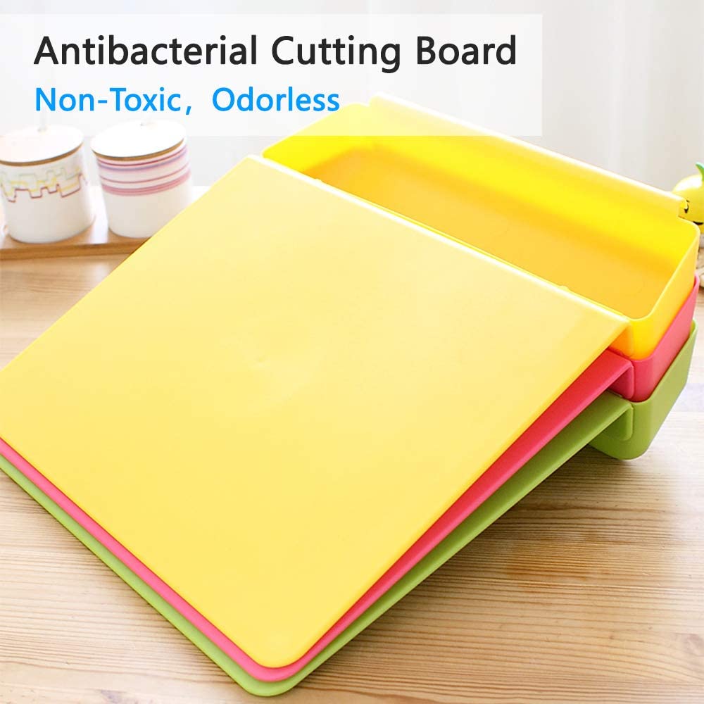 Cool Gift, Cutting Chopping Board Set with Food Holder Container Tray, Available in Different Colors