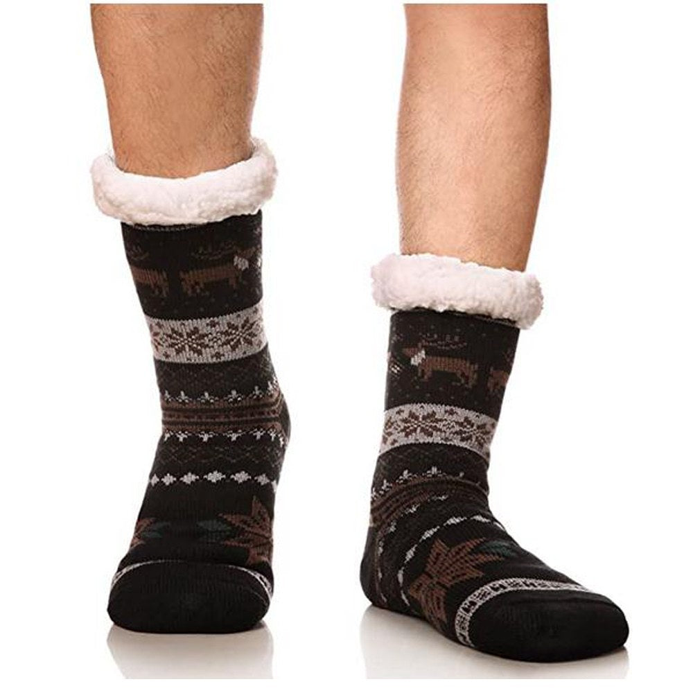 Cool Gift, Men's Winter Thermal Fleece Lining Knit Slipper Socks, Available in Different Colors