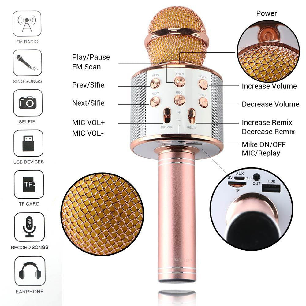Cool Gift, Ws858 Wireless Bluetooth Microphone Karaoke Speaker, Available in Different Colors