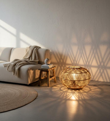 Boho Rattan Pendant Lamp 22x49 cm, Natural Woven Hanging Shade, SK967
