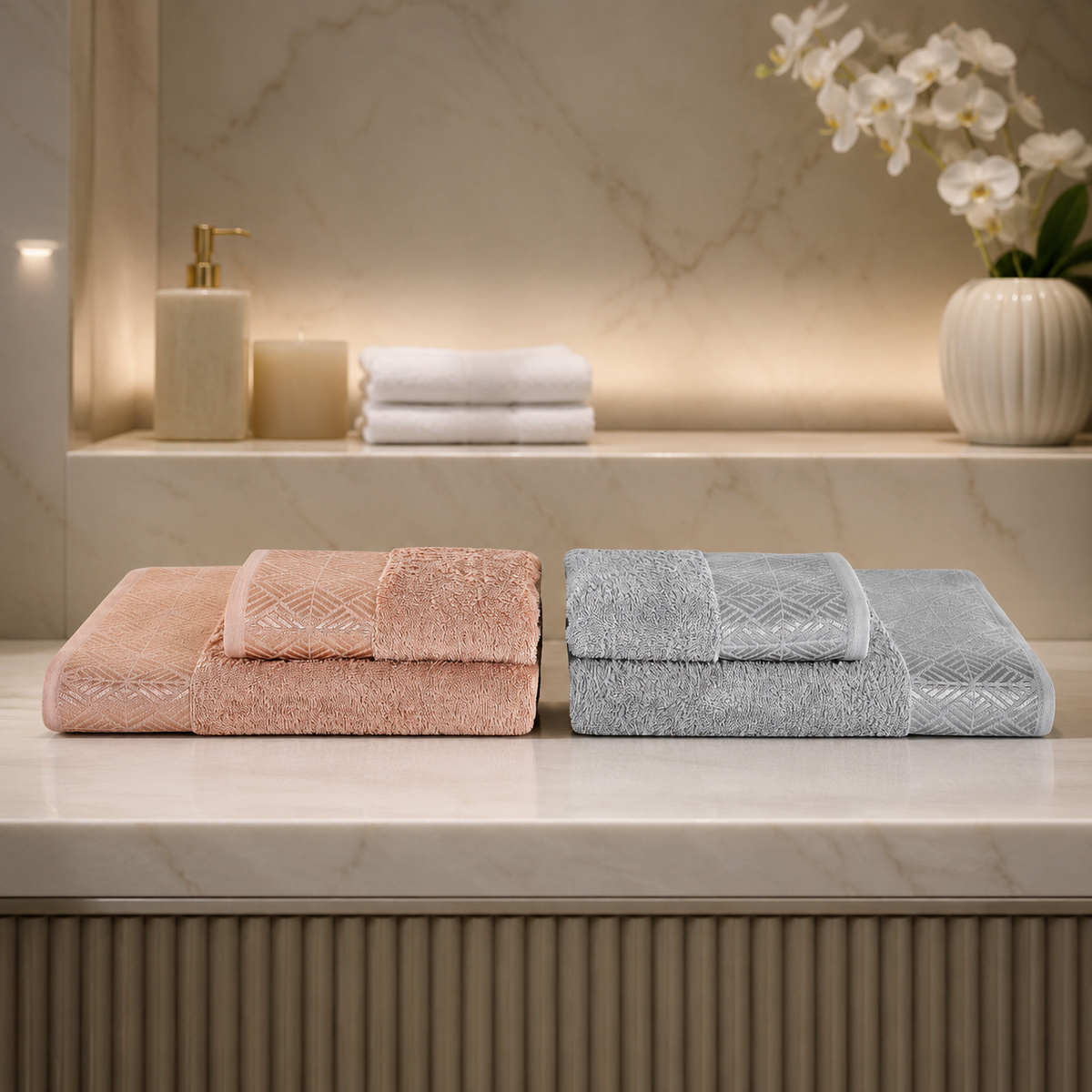 Karaca Home Lucia 4-Piece Hammam Towel Set – Powder/Grey, 200.22.14.0258