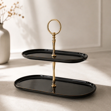 Karaca Calvin Ceramic Black Two Stand Cake Plate, 153.09.01.2696