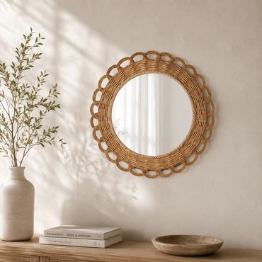 Karaca Home Melanie Knitted Wicker Look Wall Mirror 20 cm, 300.22.02.0018