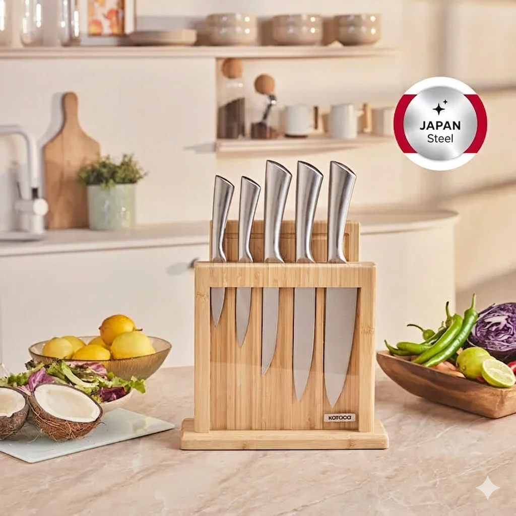 Karaca Samurai Nagoya Vigor Japanese Steel 7-Piece Knife Set and Cutting Board, 153.09.01.4079
