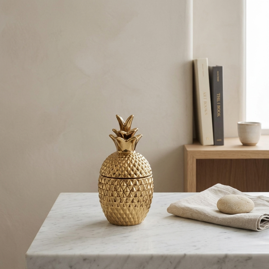 Karaca Home Lesley Pineapple Gold Decorative Lid 18 x 8 cm, 300.23.01.0532