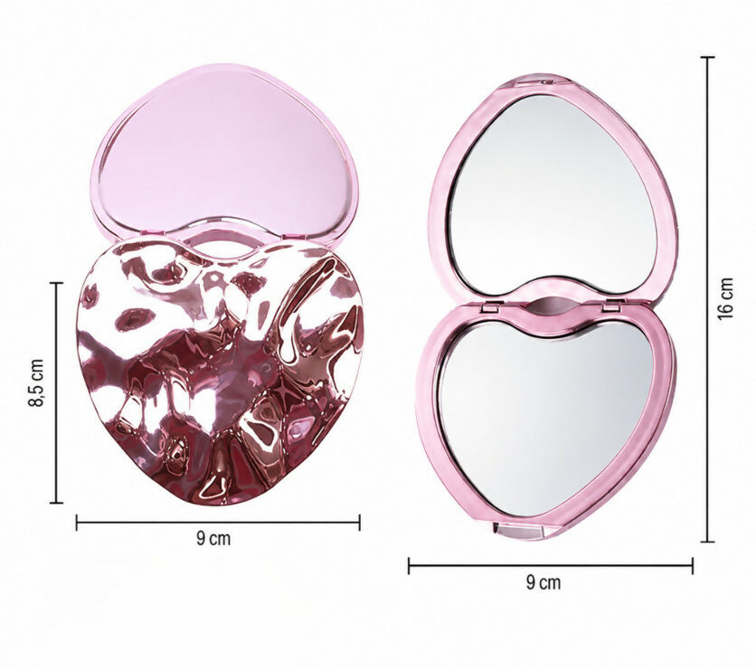 Heart-Shaped Pink Compact Mirror 9x8.5cm