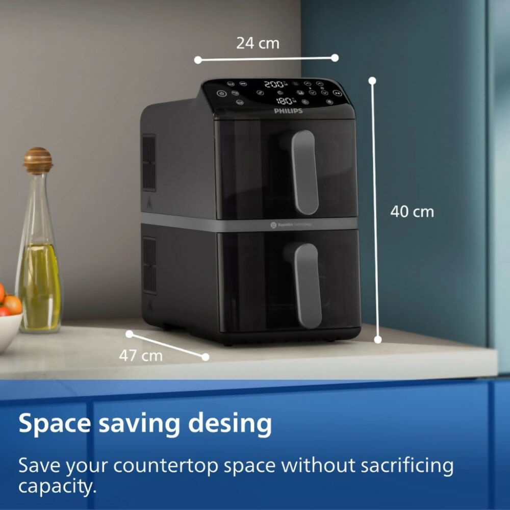 Philips Air Fryer Stacked Dual Basket, 2750W, 10L (2x5L), 13 Cooking Function, Black PO-6820