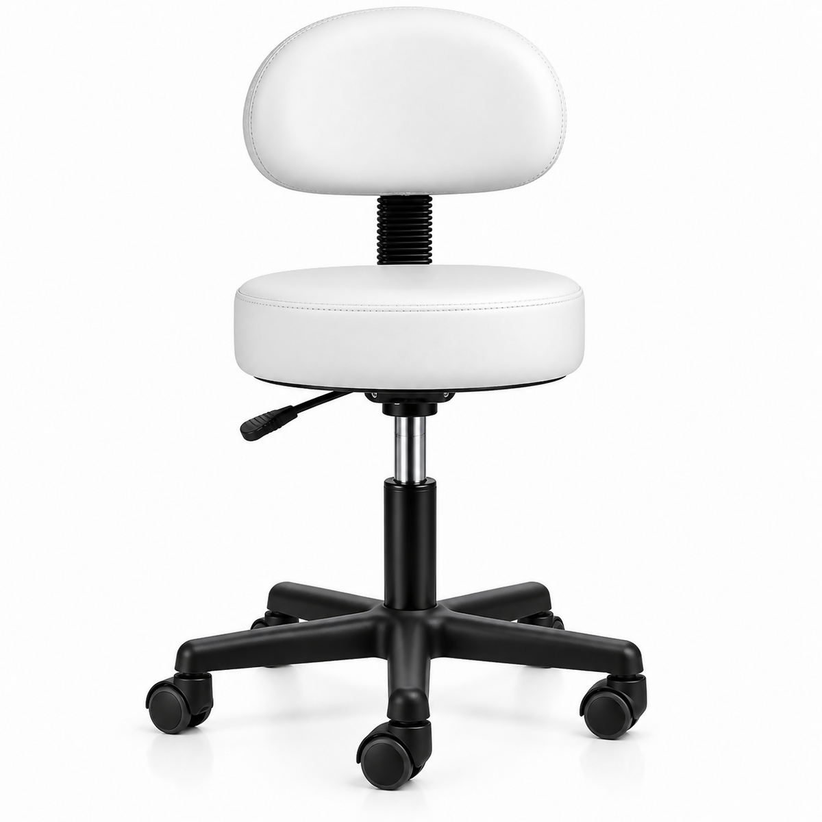 Adjustable Salon Stool with Backrest – White