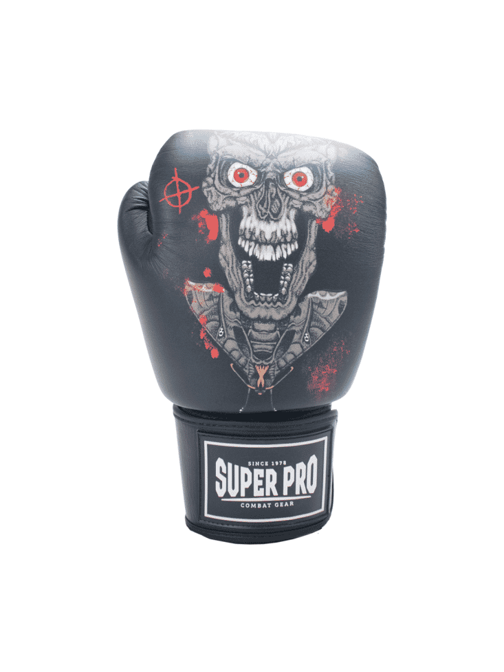 SUPER PRO COMBAT GEAR (KICK) BOXING GLOVES LEATHER SKULL