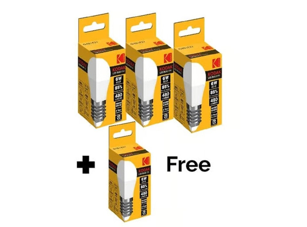 Kodak, Led Bulb E27 Warm White 6W Buy 3 Get 1 Free