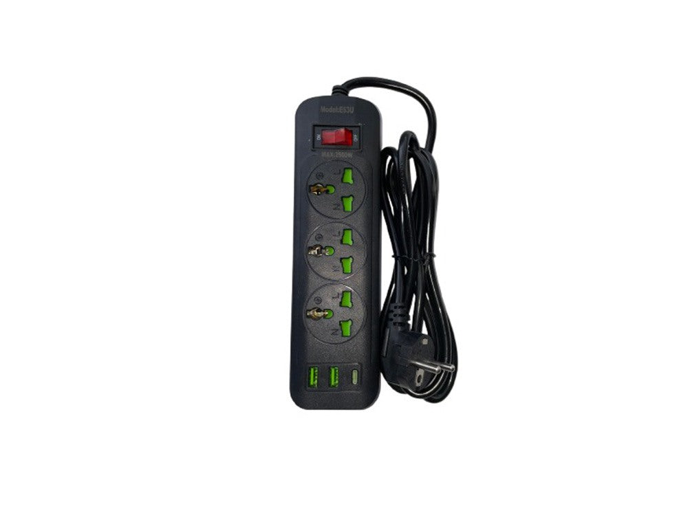 Power Board 6 Ways With Switch Black