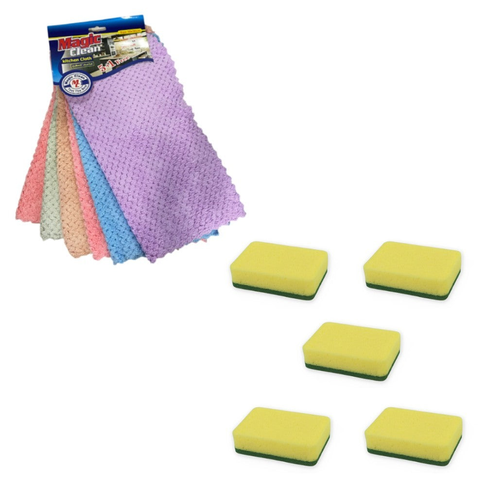 Magic Clean, 6 Cleaning Towels And 5 Strong & Durable Sponges